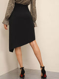 Solid Asymmetrical Wrap Hem Skirt