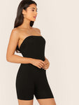 Solid Rib-knit Tube Romper