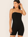 Solid Rib-knit Tube Romper