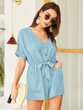 Tie Front Dual Pocket Rolled Cuff Playsuit