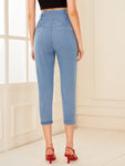 Roll Up Hem Belted Capris Jeans