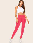 Neon Pink Wide Waistband Contrast Topstitching Leggings