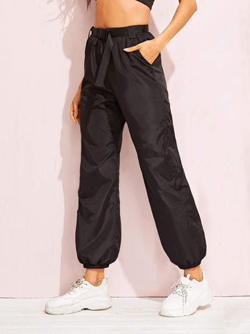 Push Buckle Belted Wind Trousers