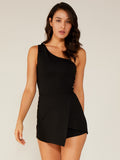 Double Crazy One Shoulder Asymmetrical Hem Romper