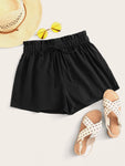 Ruffle Waist Tie Front Wide Leg Shorts