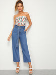 Paperbag Waist Belted Crop Wide Leg Jeans