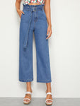 Paperbag Waist Belted Crop Wide Leg Jeans