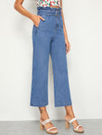 Paperbag Waist Belted Crop Wide Leg Jeans