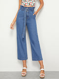 Paperbag Waist Belted Crop Wide Leg Jeans