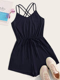 Drawstring Waist Solid Cami Romper