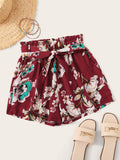 Floral Print Belted Shorts