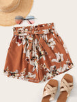 Floral Print Belted Shorts