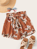 Floral Print Belted Shorts