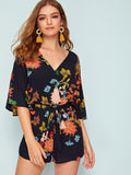 Surplice Neck Belted Floral Print Romper