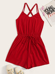 Drawstring Waist Solid Cami Romper