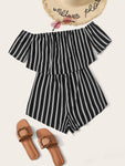 Off Shoulder Vertical Striped Romper