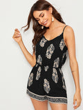 Plants Print Elastic Waist Cami Romper